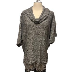 Relatively Women’s Size Large, BlackWhite Sweater With Fringe and Cowl Neck